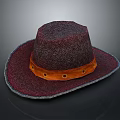 Dark Red Woven Cowboy Hat With Wide Brim Orange Band And Circular Holes