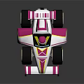 Cartoon Style White Pink Yellow Race Car With Large Wheels Rear Wing And Geometric Patterns