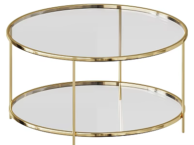 Elegant Round Two Tiered Coffee Table With Glass Top And Gold Metal Frame 3d model