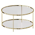 Elegant Round Two Tiered Coffee Table With Glass Top And Gold Metal Frame