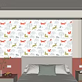 Bed Accent Wall With Animal Pattern Wallpaper In Modern Bedroom