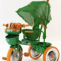 Green Childrens Tricycle With Canopy Toy Compartment Orange Seat And Wheels