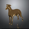 Shiny Golden Greyhound Dog Statue With Metallic Finish On Smooth Reflective Surface