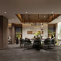 Elegant Modern Private Dining Room With Round Table Chairs Pendant Light And Wall Painting