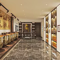 Tobacco And Alcohol Store Interior With Ceramic Jars Wine Shelves Decorative Paintings And Marble Floor