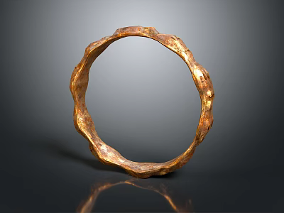 Golden Ring Shaped Fence Featuring Irregular Texture And Reflective Finish On Dark Backdrop 3d model