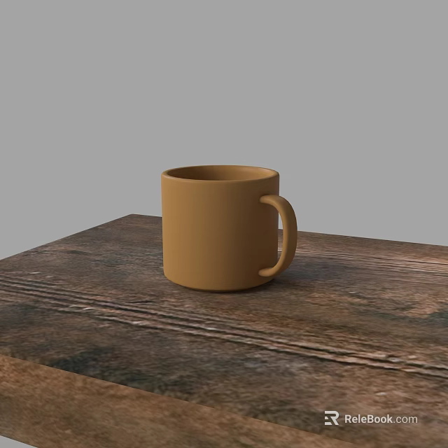 Natural Wooden Dining Table With Brown Mug On Top Surface 3d model 