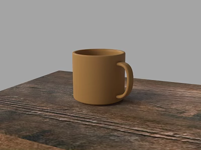 Natural Wooden Dining Table With Brown Mug On Top Surface 3d model