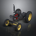 Black Heavy Duty Tractor With Yellow Wheels And Red Engine Components
