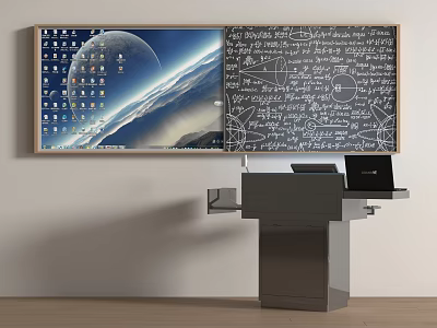 Educational Science Display With Universe Image Math Formulas And Lecture Setup 3d model