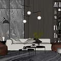 Modern Sofa Coffee Table Set Interior With White Sofa Black Tables And Pendant Lights 3d model