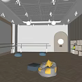 Spacious Dance Fitness Studio with Mirrors and Barres Floor Cushions and Piano for Active Workouts