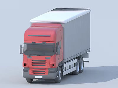 Red Commercial Box Truck Featuring White Roof And Enclosed Cargo Trailer 3d model