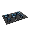 Stylish Kitchen Appliance Gas Cooktop With Black Panel Four Burners Blue Flames And Control Knobs 3d model