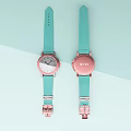 Stylish Pink Watch With Teal Strap And White Dial Modern Design Details