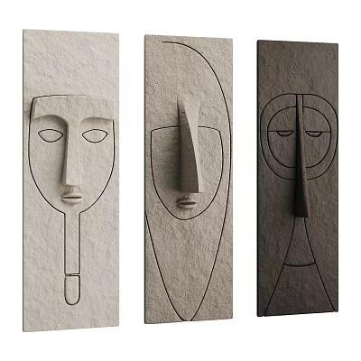 Abstract Face Line Design Vertical Panel Wall Decor In Neutral Tones For Home Interior 3d model