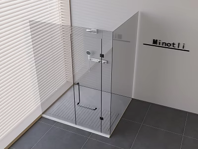 Modern Shower Head in Glass Enclosure with Transparent Door and Gray Tiles 3d model