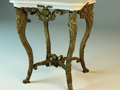 Ornate Golden Carved Side Table With White Tabletop And Decorative Legs 3d model