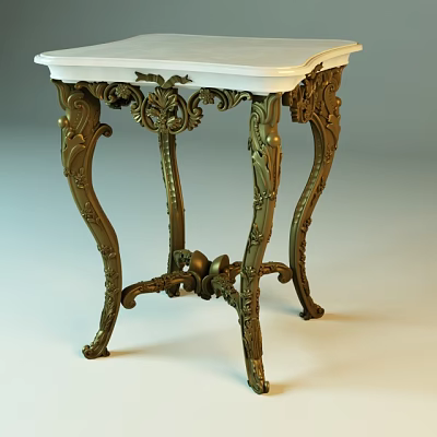 Ornate Golden Carved Side Table With White Tabletop And Decorative Legs 3d model