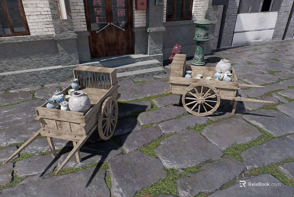 Public Facilities Area Featuring Brick Building Wooden Door Mailbox And Stone Pavement 3d model 