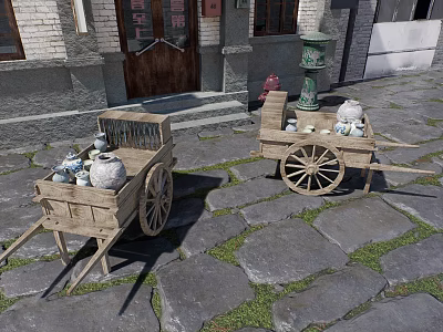 Public Facilities Area Featuring Brick Building Wooden Door Mailbox And Stone Pavement 3d model