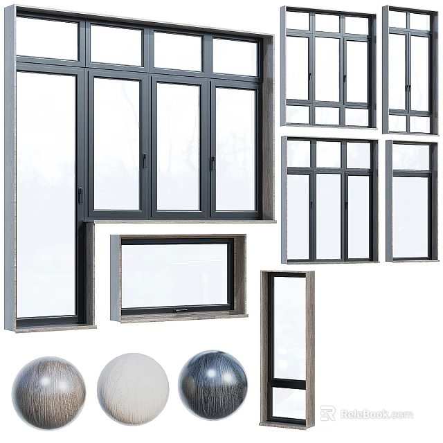 Modern Casement Windows With Black Frames And Various Design Styles For Home 3d model 