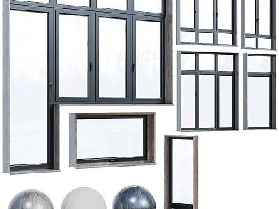 Modern Casement Windows With Black Frames And Various Design Styles For Home 3d model