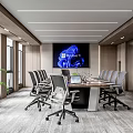 Modern Conference Room Interior With Long Meeting Table Ergonomic Chairs Large Screen And Potted Plant