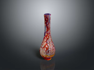 Sculptural Carving Vase With Vibrant Red Purple Orange Colorful Speckled Artistic Design 3d model