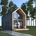 Modern Detached Villa Surrounded by Trees With Large Glass Windows Wooden Accents and Green Lawn