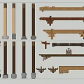 New Chinese style column carved cross beam structure bucket arch ancient building components wooden beam 3d model