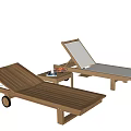 Wooden Outdoor Lounge Chairs with Adjustable Backrest and Side Table with Fresh Fruits