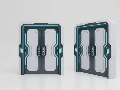 Futuristic Modern Double Doors With White Panels Blue Accents And Illuminated Frames 3d model