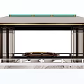 Elegant Pavilion Structure With Green Trim Canopy Metal Columns Car And Marble Floor