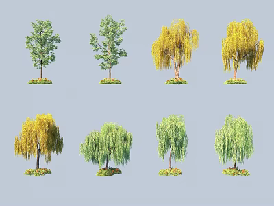 Collection of Diverse Arbor Trees with Green Yellow Leaves and Weeping Shapes 3d model