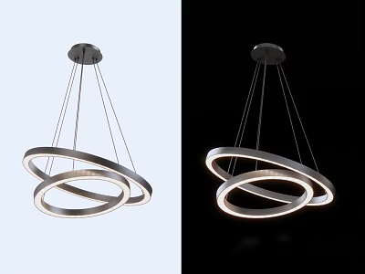 Modern Double Ring LED Pendant Light With Metal Frame And Illuminated Circular Design 3d model