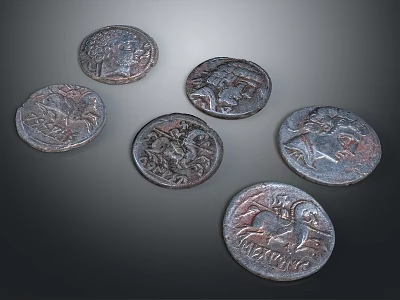 Ancient Metal Coins Featuring Sculpted Portraits And Detailed Historical Engravings 3d model