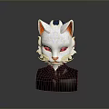 White Cat Themed Mask With Red Ears And Intricate Patterns On Black Base 3d model