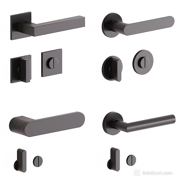 Modern Black Door Handles With Sleek Metal Designs And Various Styles 3d model 