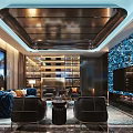 Modern Luxury Living Room Interior With Blue Sofa Black Armchairs And Mosaic TV Wall