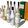 Elegant Wine Bottles And Glasses With Various Colors And Brand Boxes