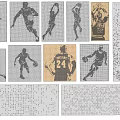 Basketball Player Silhouettes And Dot Pattern Art Designs For Wall Decorative Use 3d model