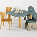 Kids Table with Colorful Chairs and Building Blocks for Children's Playroom