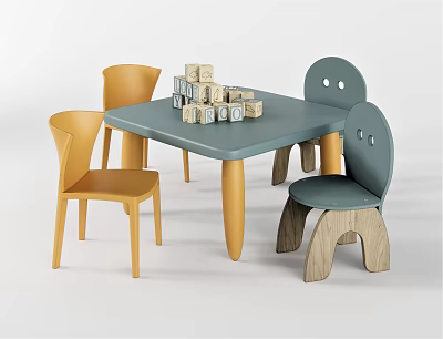 Kids Table with Colorful Chairs and Building Blocks for Children's Playroom 3d model