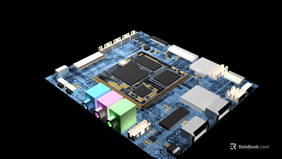 Detailed Circuit Board With Electronic Chips Colorful Modules And Connectors 3d model