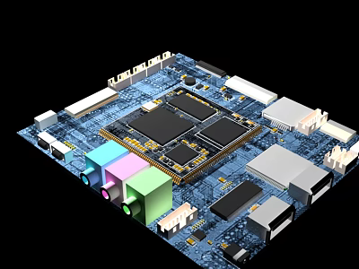 Detailed Circuit Board With Electronic Chips Colorful Modules And Connectors 3d model