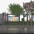 Road Facilities Featuring Bus Stop Shelter With Digital Screens Bench And Trees