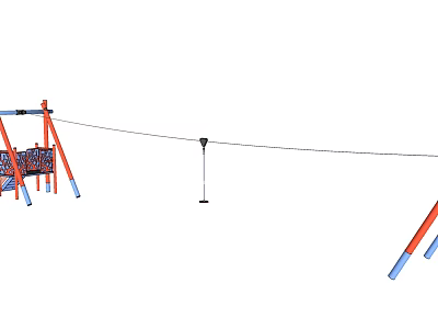 Outdoor Playground Equipment With Red Blue Metal Frame And Hanging Swing Seats For Kids 3d model