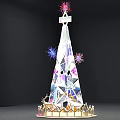 Illuminated Decorative Tower Model With Colorful Fireworks Ornate Base And Geometric Patterns 3d model
