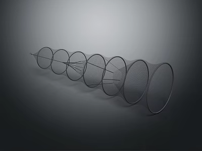 Abstract Metal Mesh Sculpture With Curved Circular Structures Arrangement Design 3d model